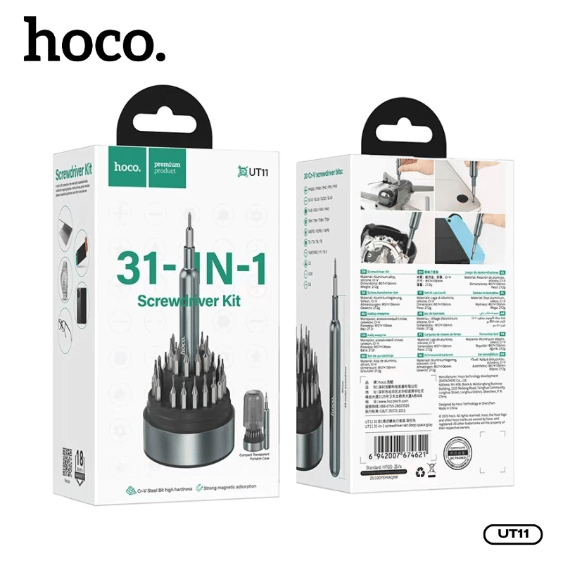 ชุดไขควงอเนกประสงค์ 31-IN-1 HOCO UT11 ด้ามแม่เหล็กพรีเมียม สำหรับซ่อมอุปกรณ์อิเล็กทรอนิกส์ สีเทา